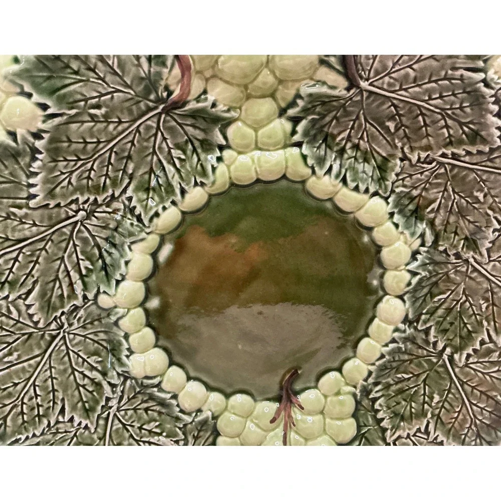 Jay Willfred Portugal Grape Leaf Platter Majolica Serving Tray Green 12